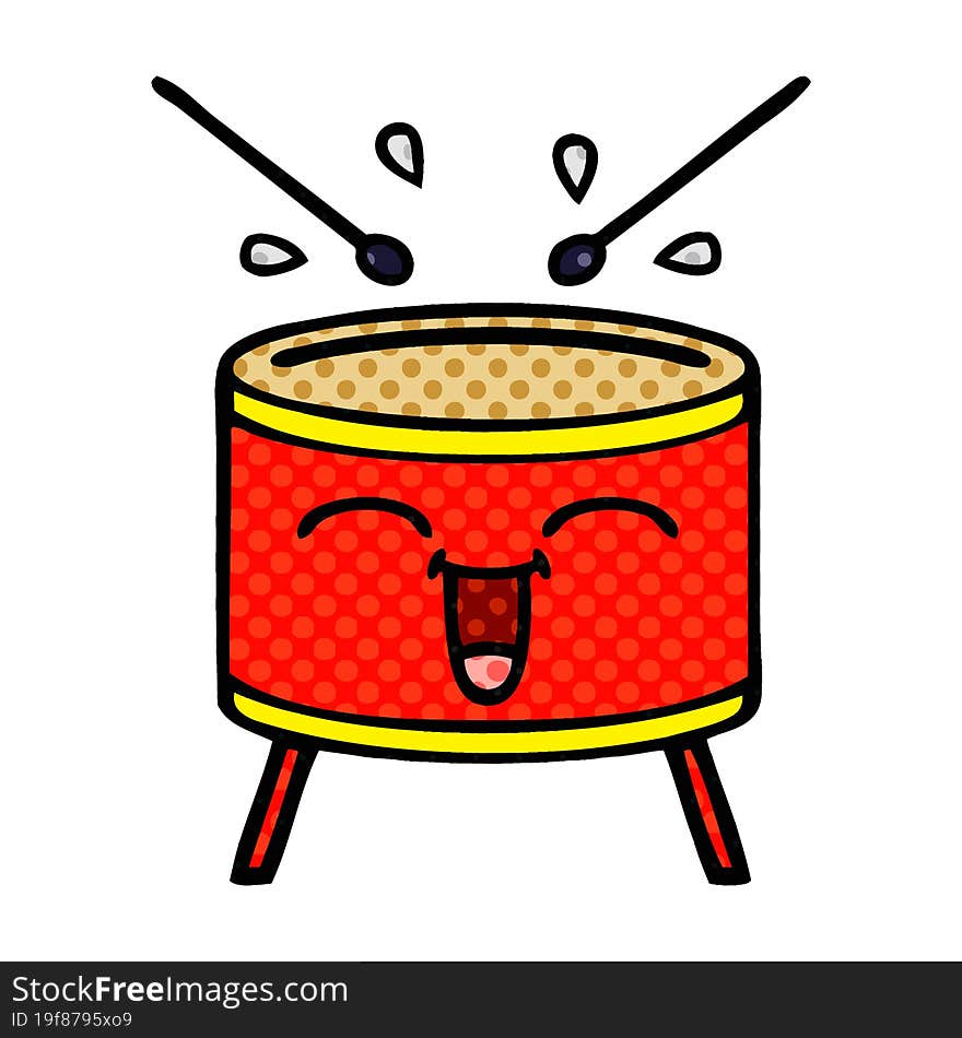 comic book style cartoon of a happy drum