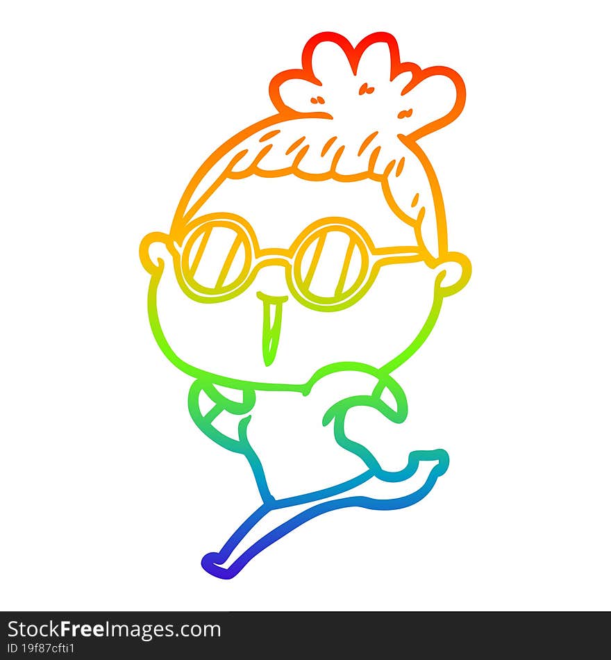 rainbow gradient line drawing of a cartoon woman wearing spectacles