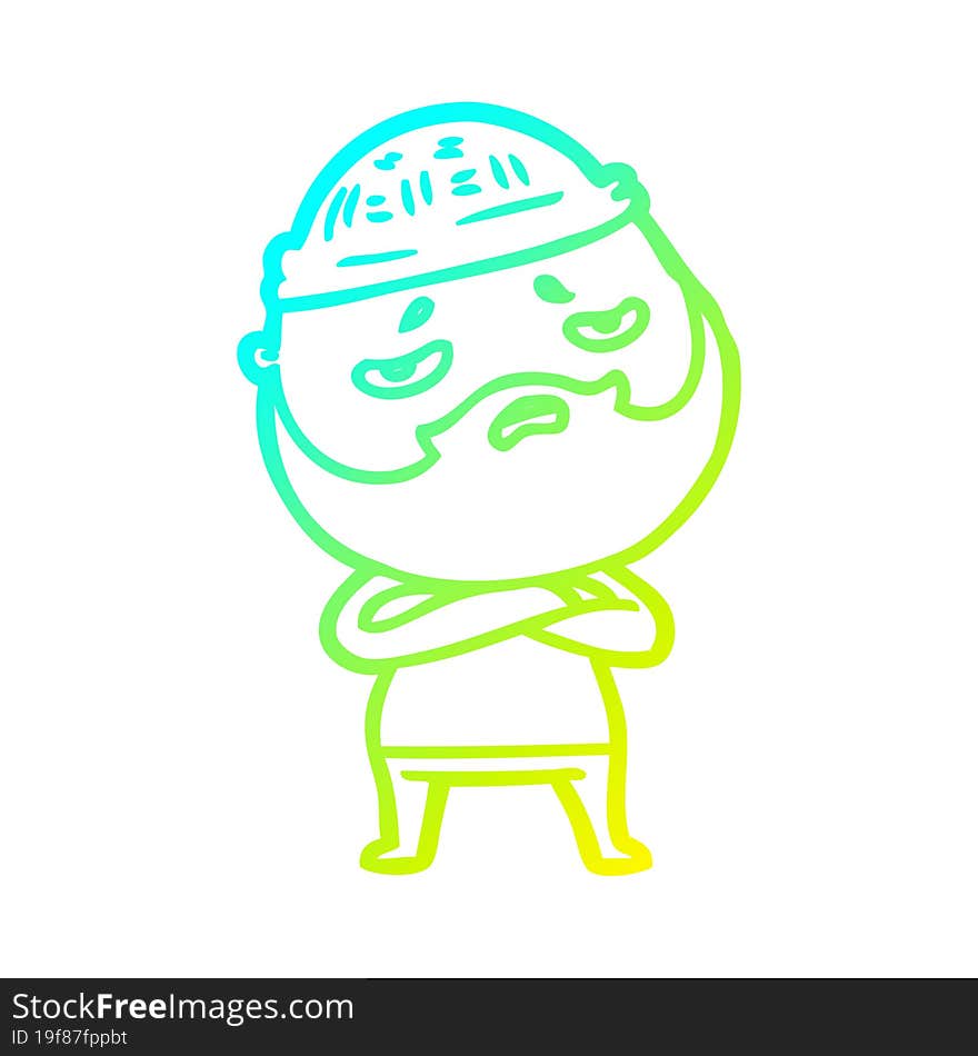 cold gradient line drawing cartoon worried man with beard