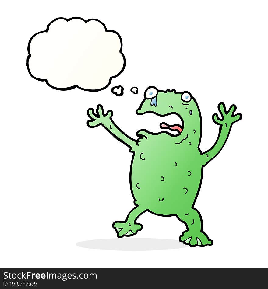 cartoon frightened frog with thought bubble