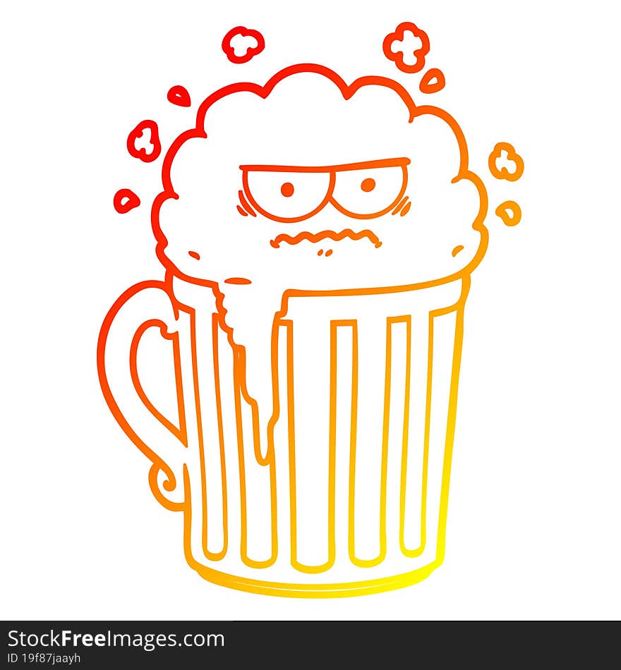 Warm Gradient Line Drawing Cartoon Mug Of Beer