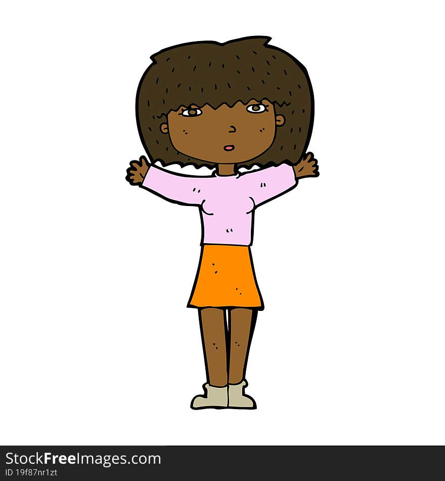 cartoon woman raising arms in air