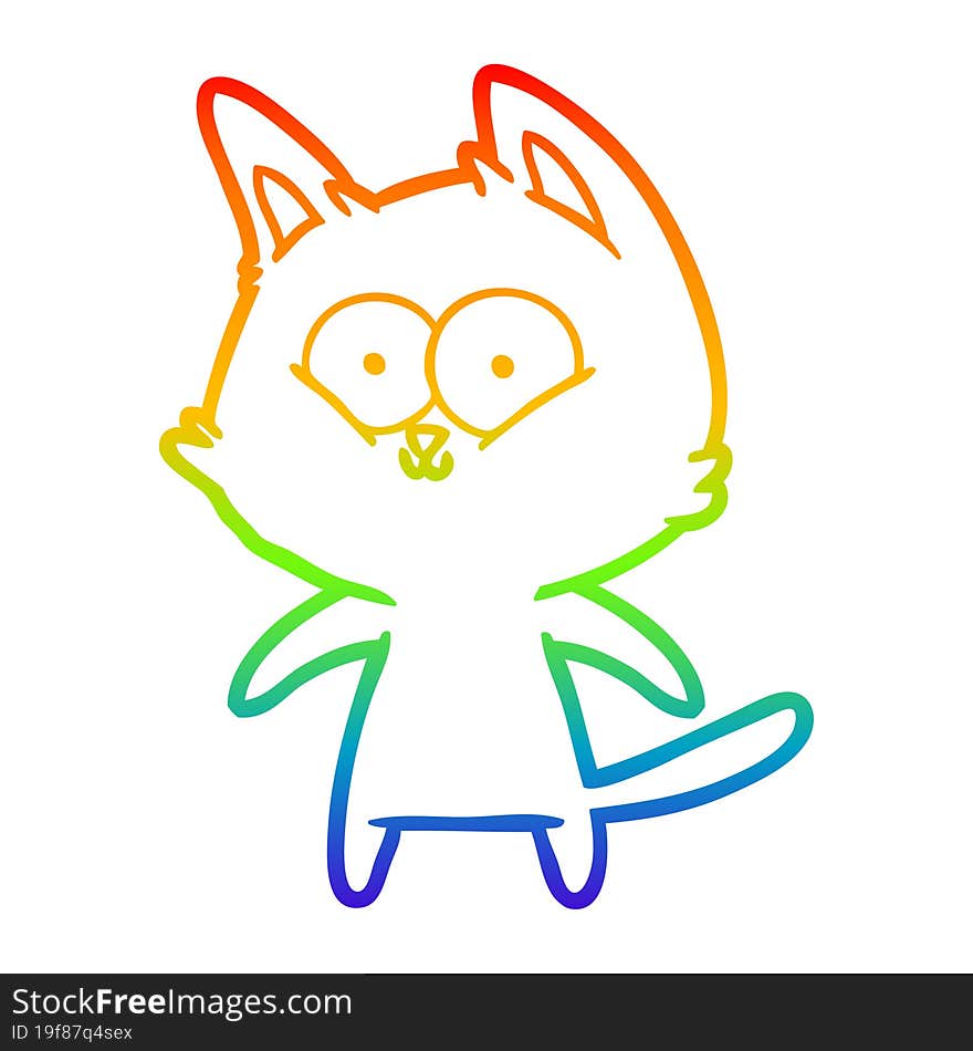 rainbow gradient line drawing of a happy cartoon cat