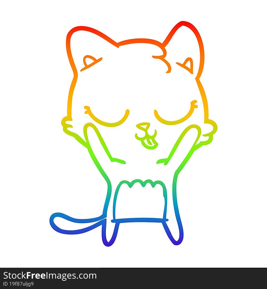 rainbow gradient line drawing of a cute cartoon cat