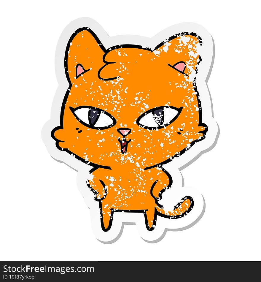 Distressed Sticker Of A Cartoon Cat