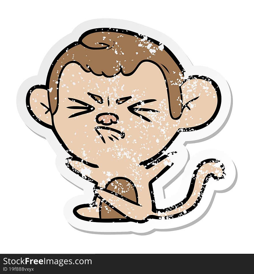 Distressed Sticker Of A Cartoon Angry Monkey