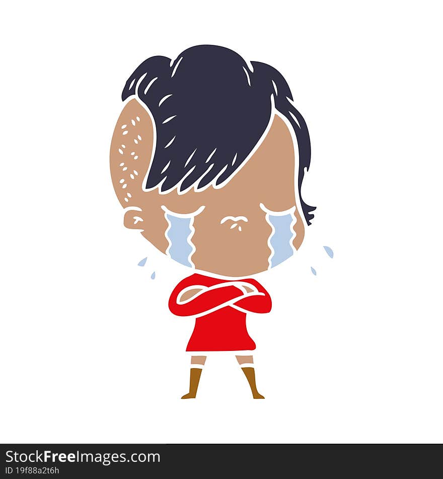 flat color style cartoon crying girl