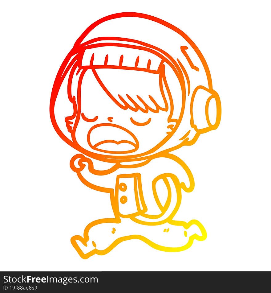 warm gradient line drawing cartoon astronaut woman running