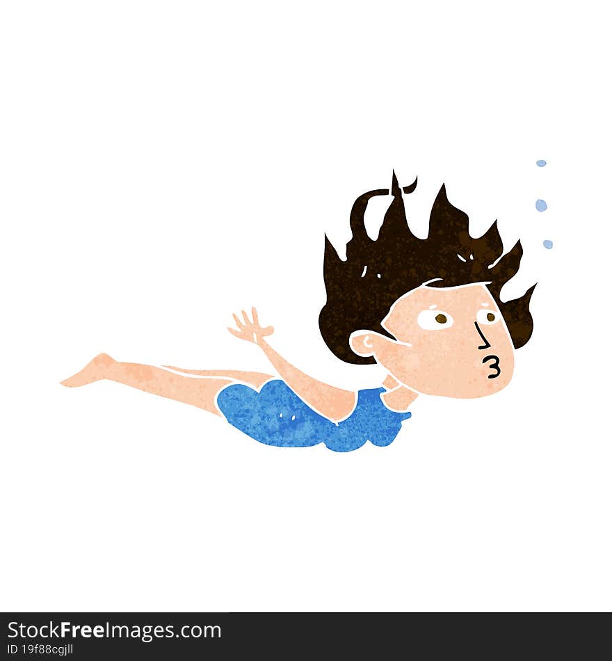 Cartoon Woman Swimming Underwater