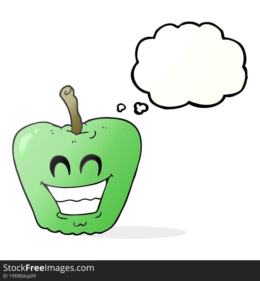 freehand drawn thought bubble cartoon grinning apple