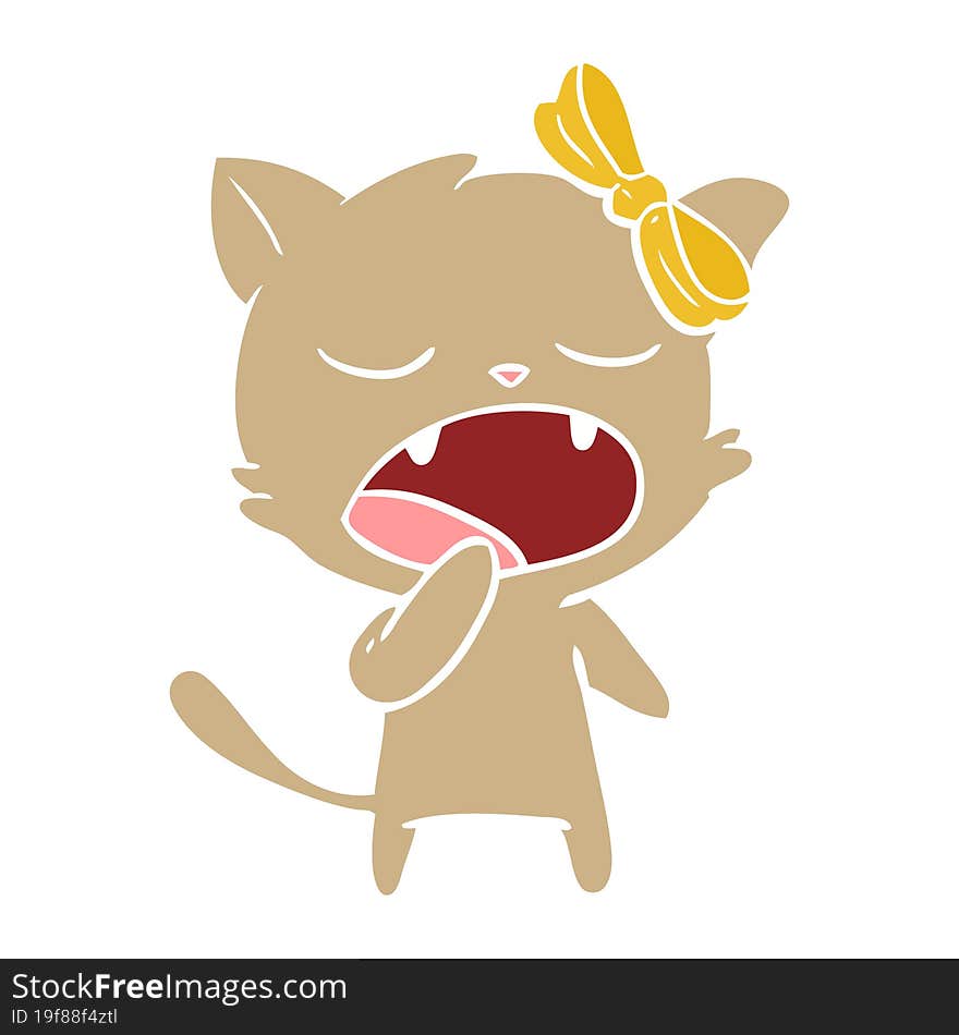 flat color style cartoon yawning cat