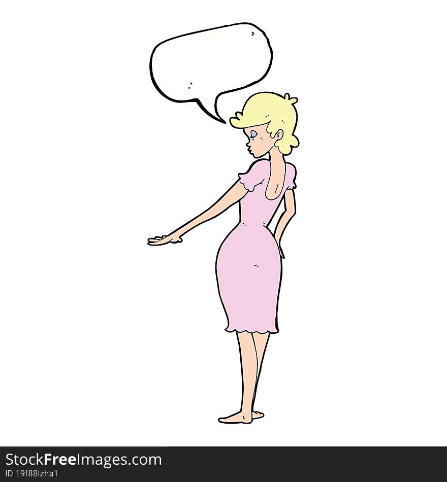 cartoon pretty woman looking at nails with speech bubble