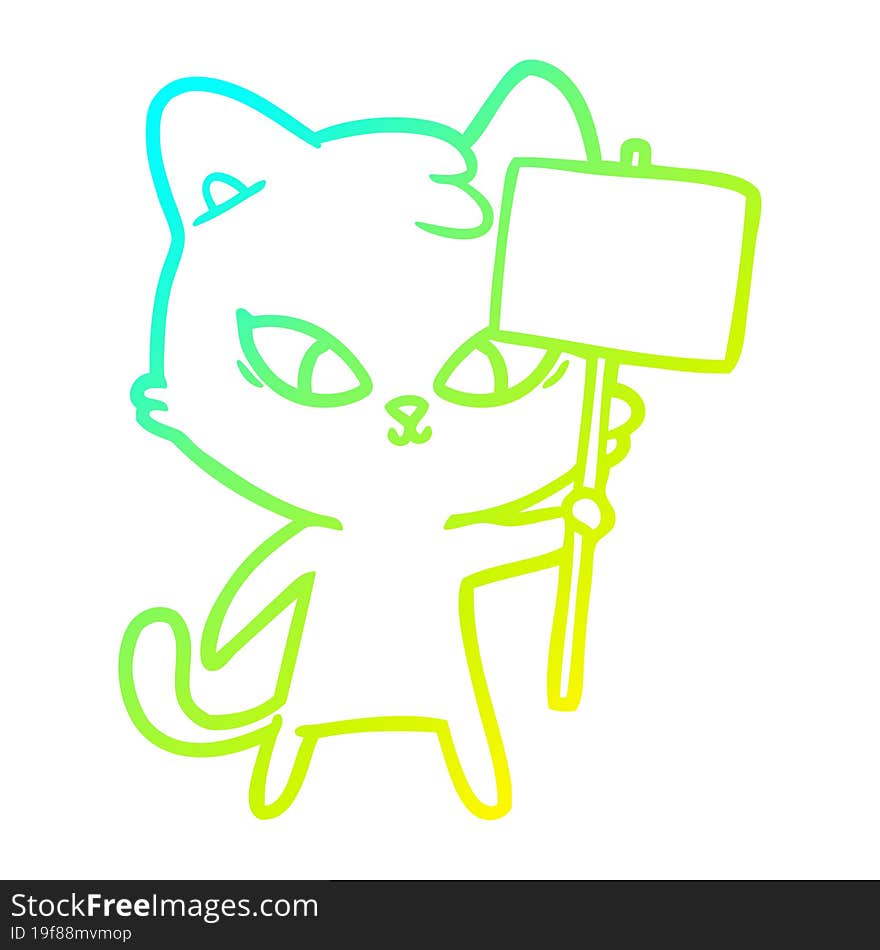 cold gradient line drawing of a cute cartoon cat