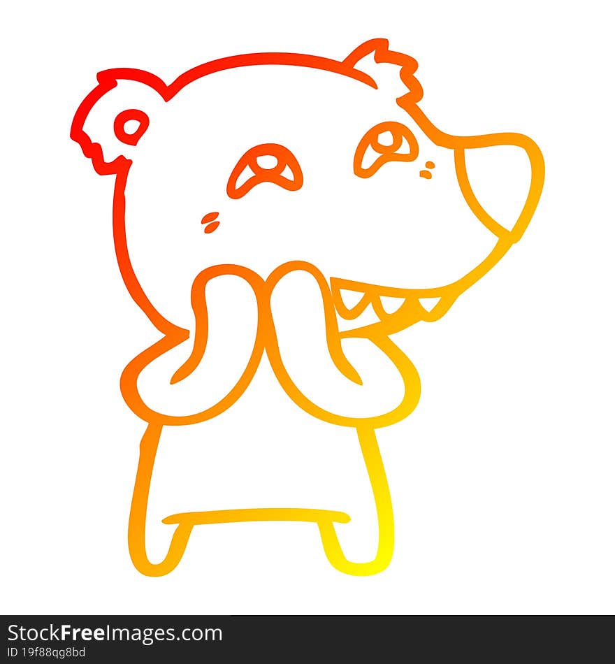 warm gradient line drawing cartoon bear showing teeth