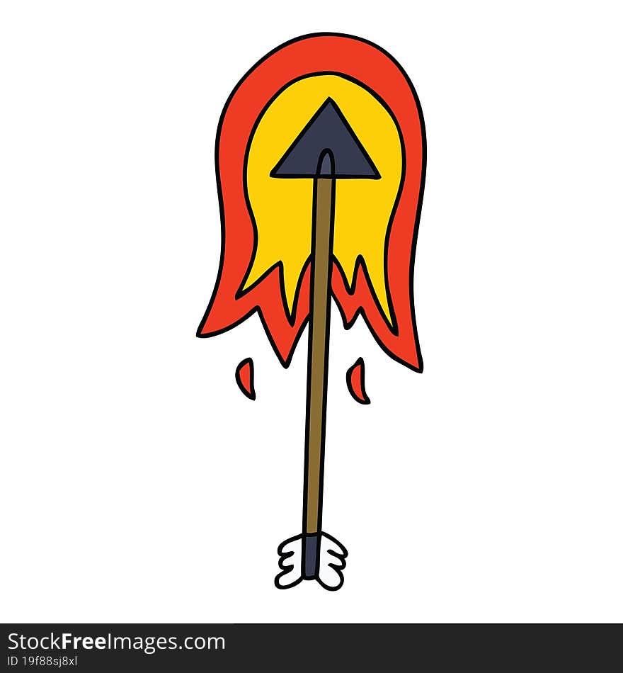 quirky hand drawn cartoon burning arrow