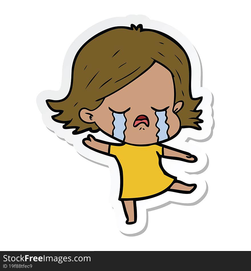 sticker of a cartoon girl crying