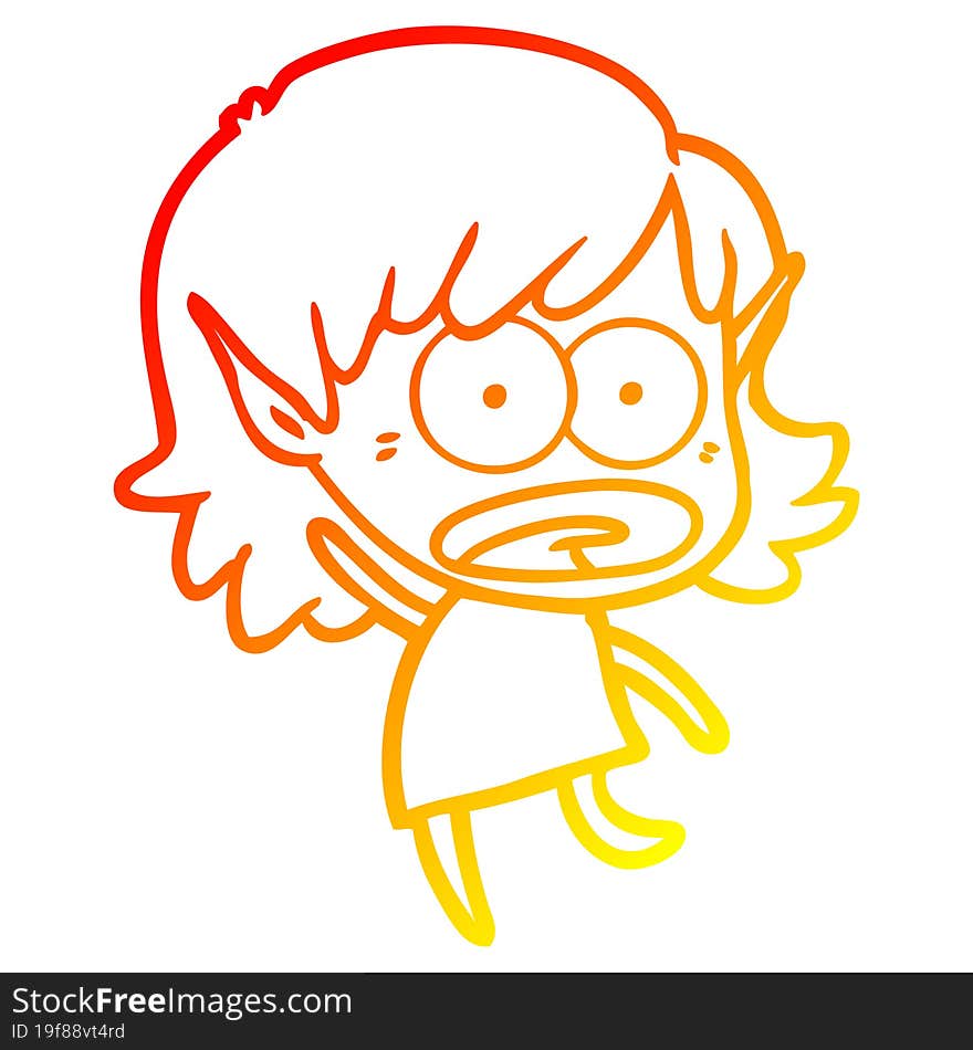 warm gradient line drawing cartoon shocked elf girl