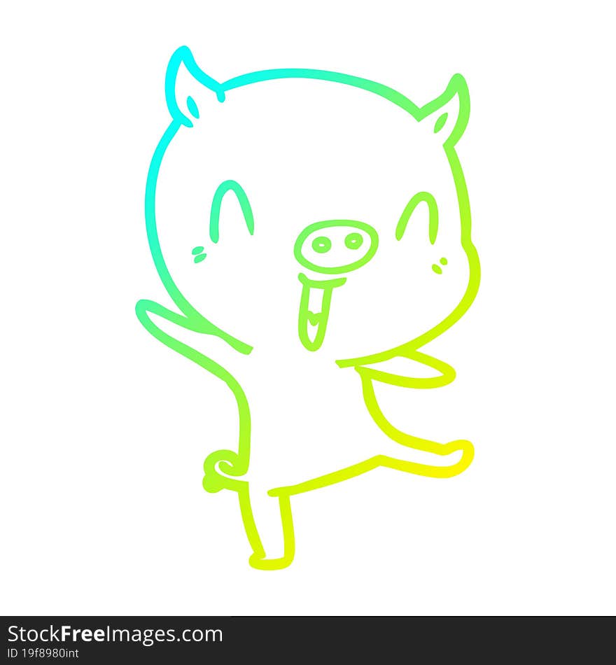 Cold Gradient Line Drawing Cartoon Pig Dancing