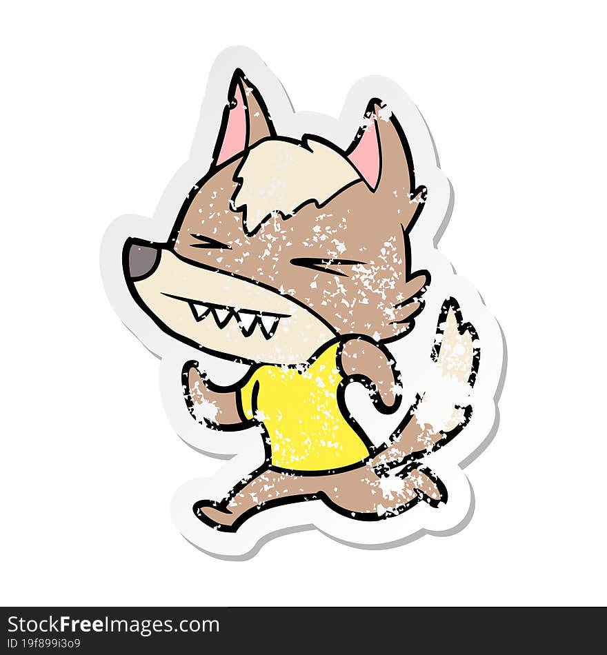 distressed sticker of a angry wolf cartoon