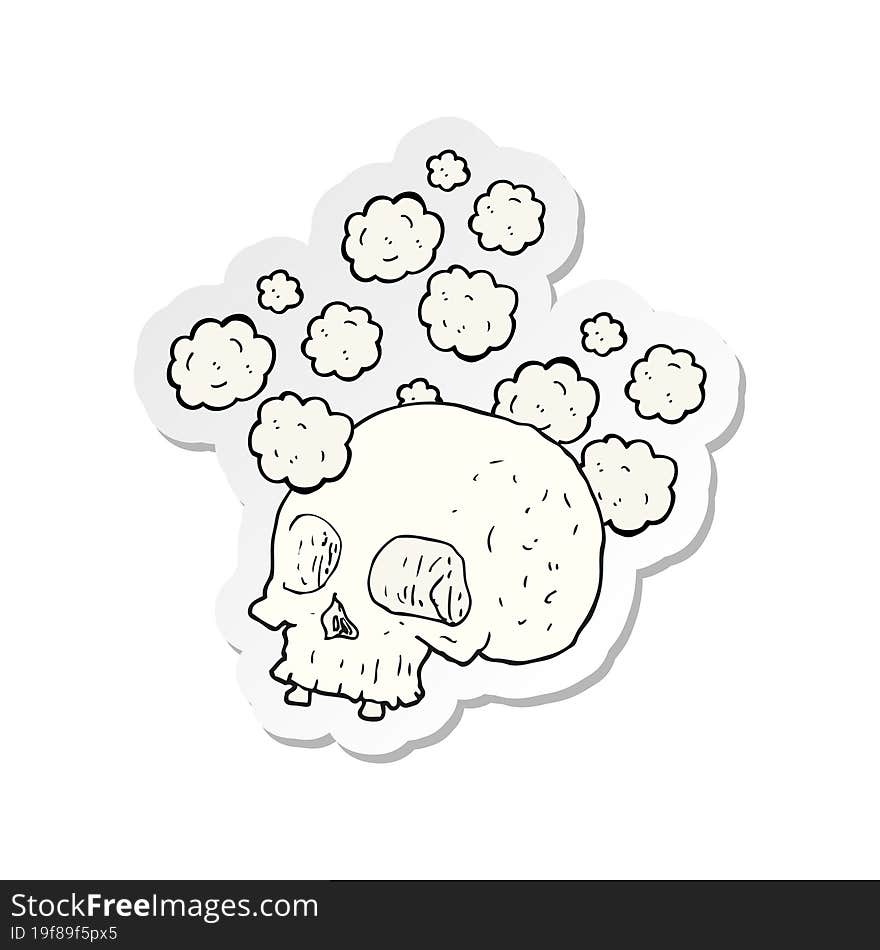 sticker of a cartoon old skull