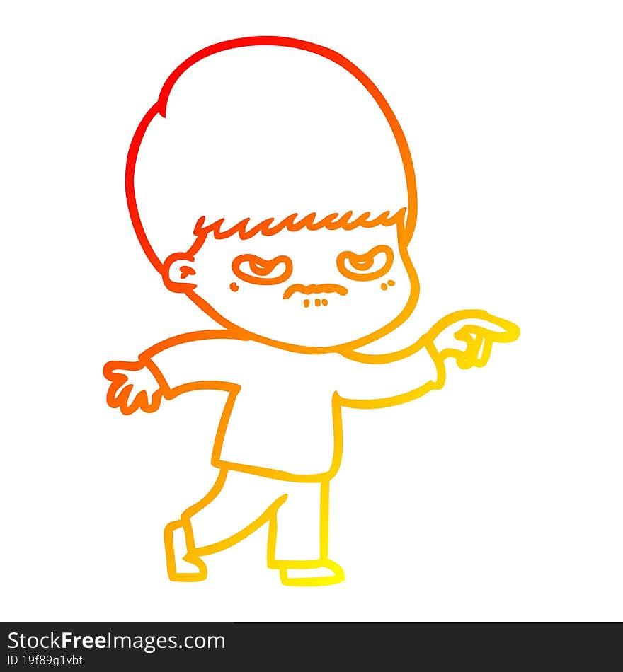 warm gradient line drawing angry cartoon boy