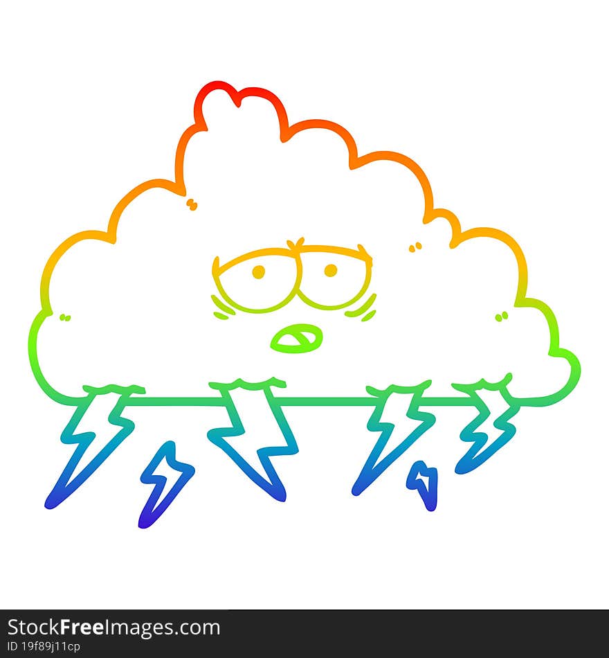 rainbow gradient line drawing cartoon storm cloud