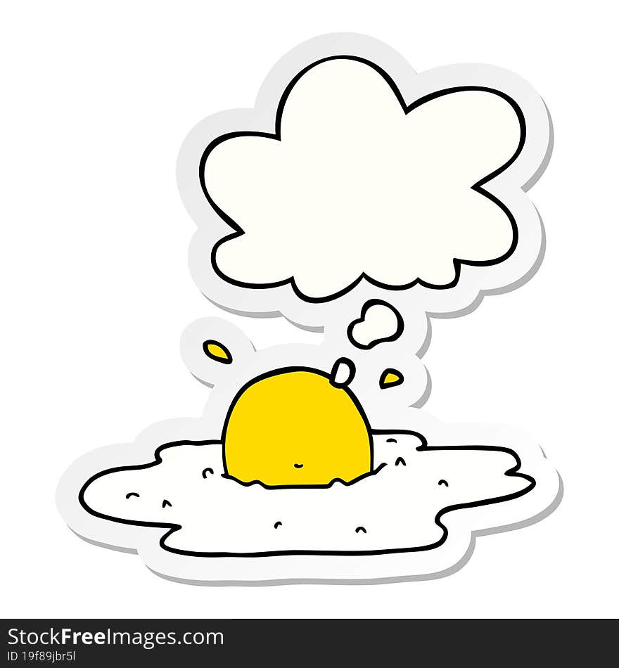 cartoon fried egg with thought bubble as a printed sticker