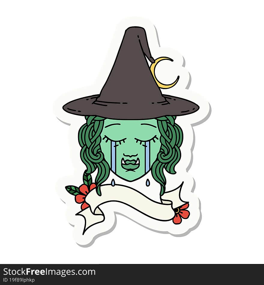 crying half orc witch character face sticker