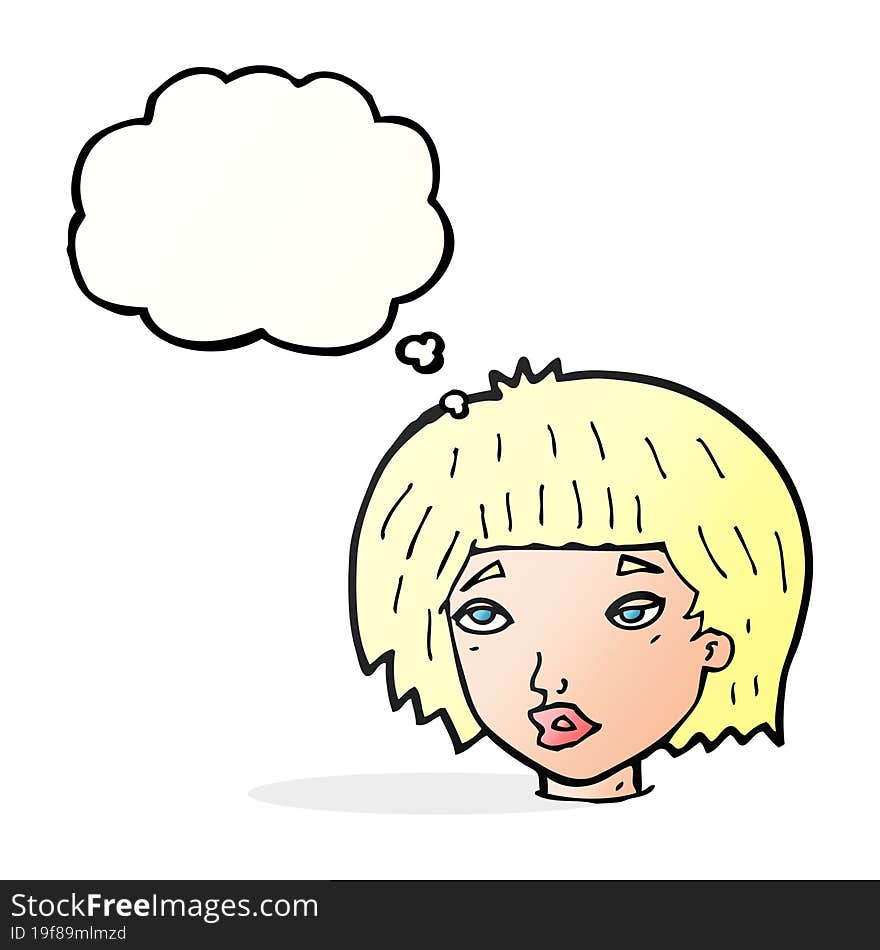 cartoon bored looking woman with thought bubble