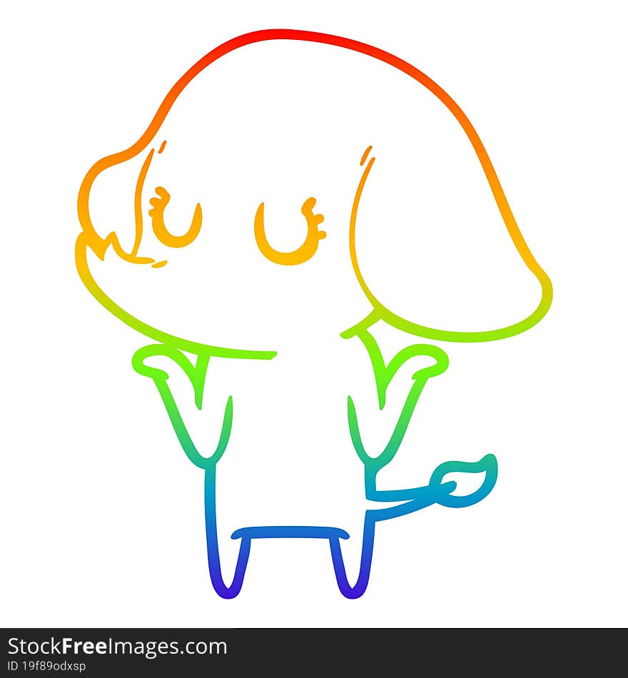 Rainbow Gradient Line Drawing Cute Elephant Shrugging Shoulders