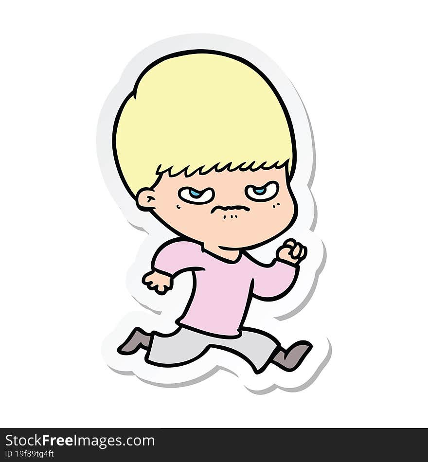 sticker of a annoyed cartoon boy