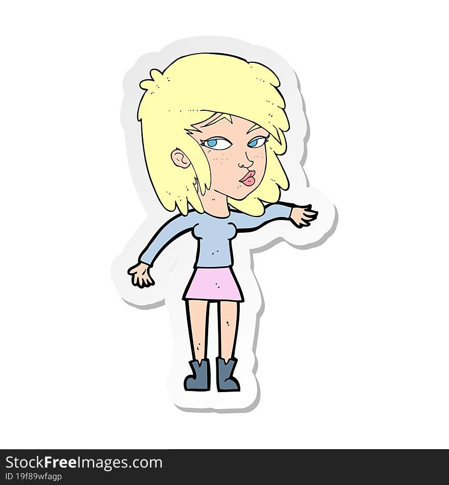 sticker of a cartoon woman playing it cool