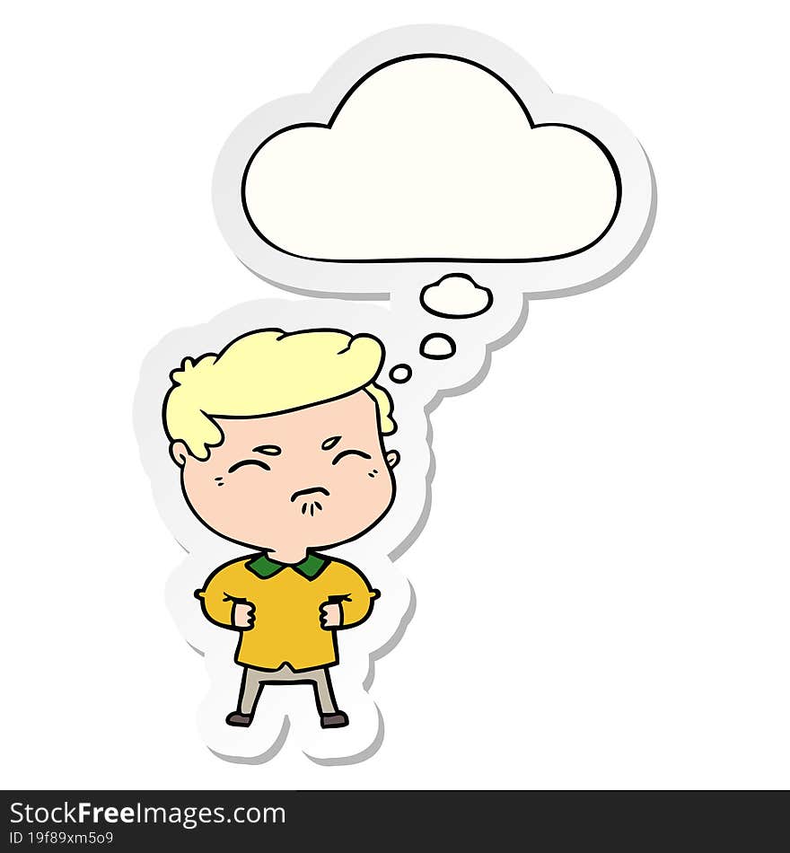 cartoon annoyed man and thought bubble as a printed sticker