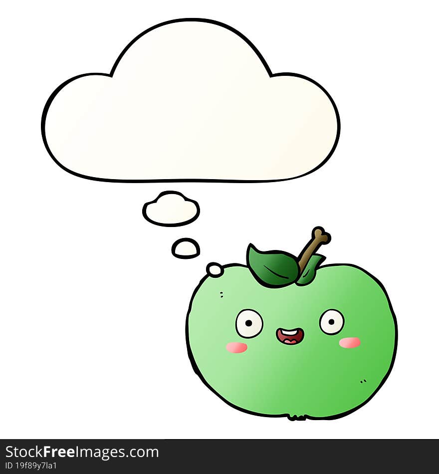 cartoon apple and thought bubble in smooth gradient style