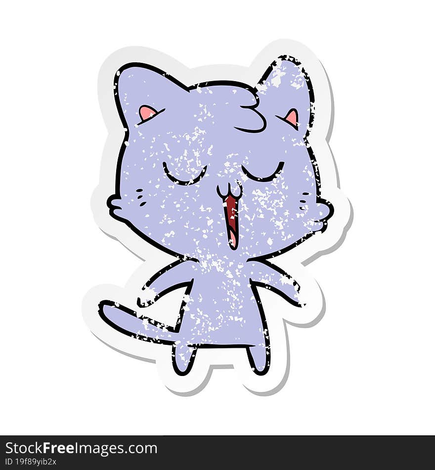 distressed sticker of a cartoon cat singing