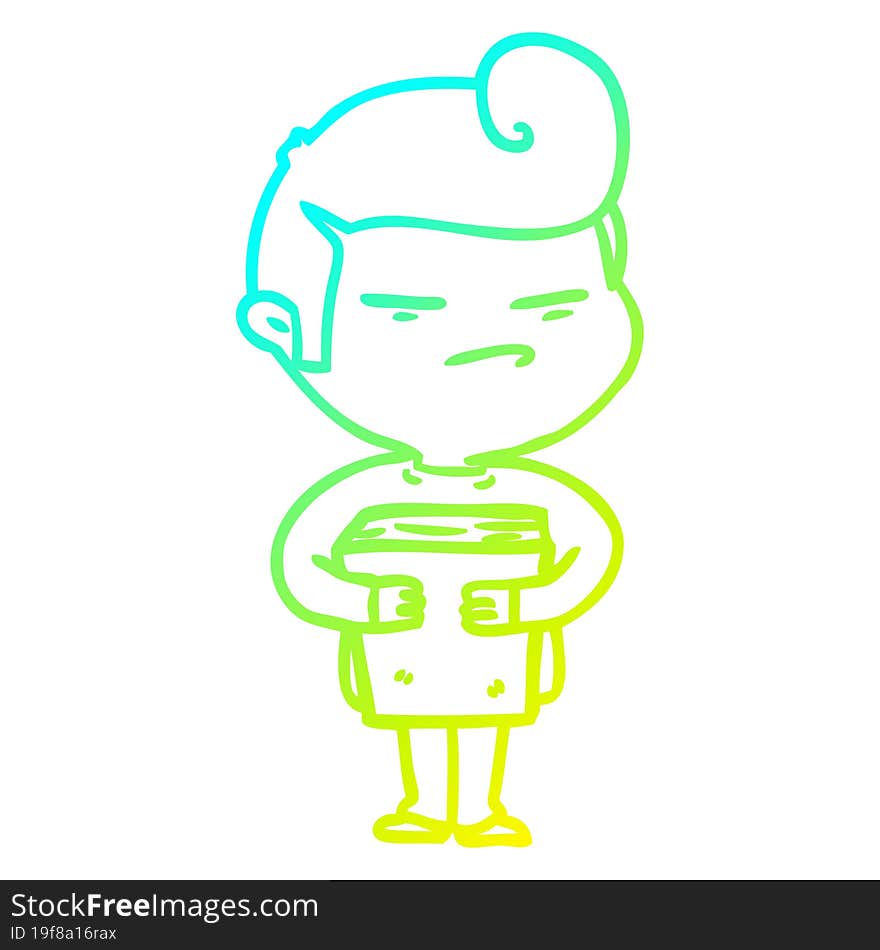 cold gradient line drawing cartoon cool guy with fashion hair cut