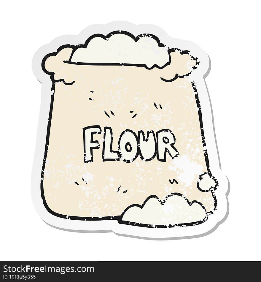 Retro Distressed Sticker Of A Cartoon Bag Of Flour