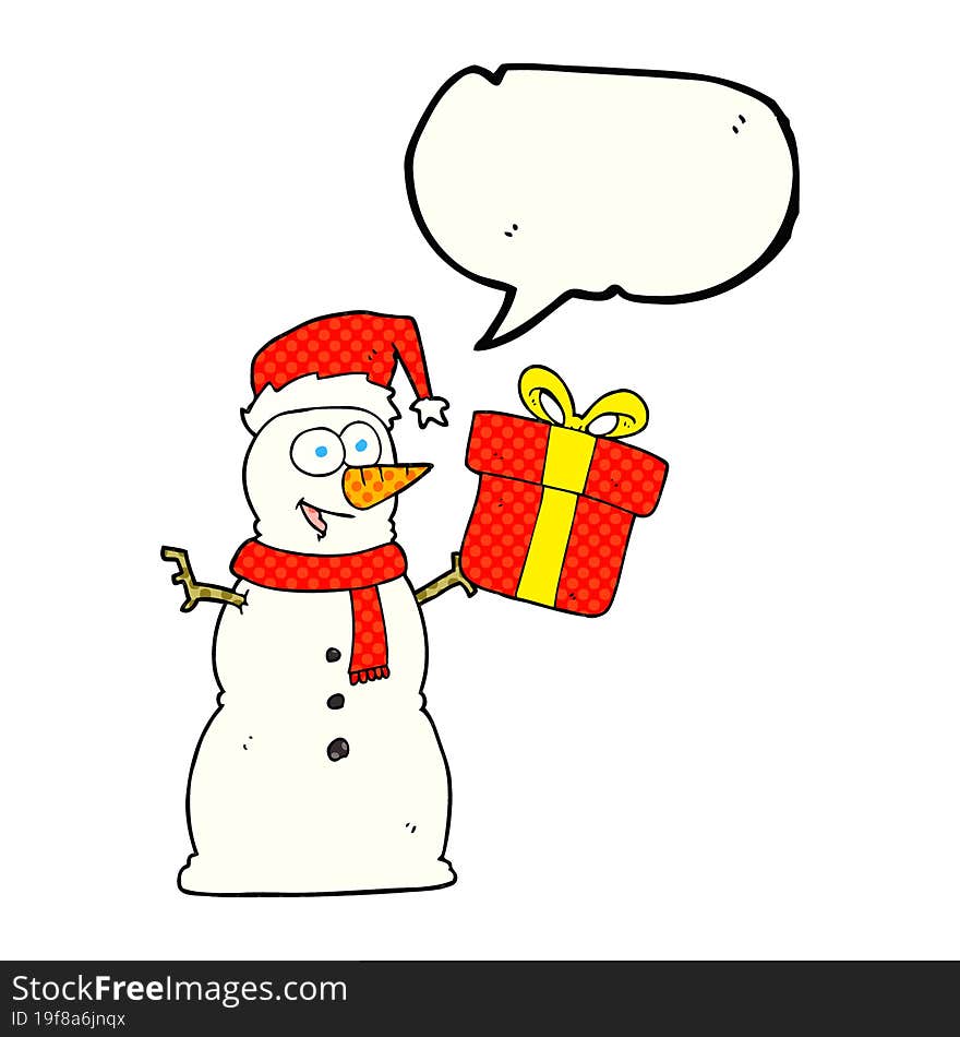 freehand drawn comic book speech bubble cartoon snowman