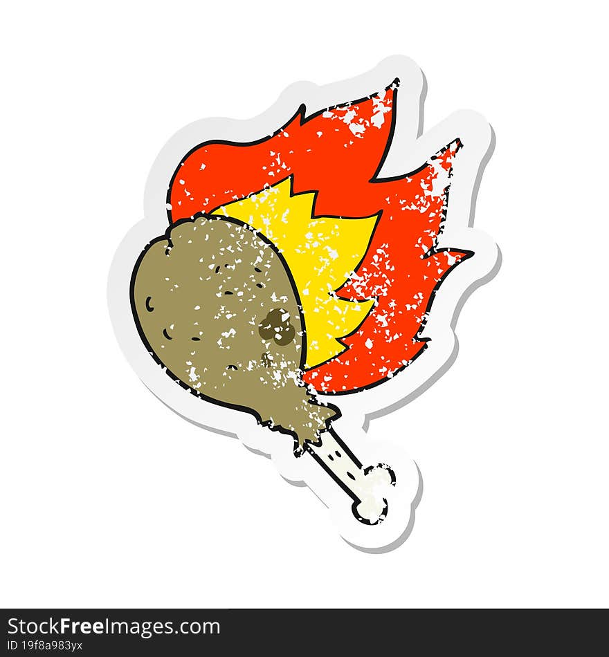 retro distressed sticker of a cartoon chicken leg