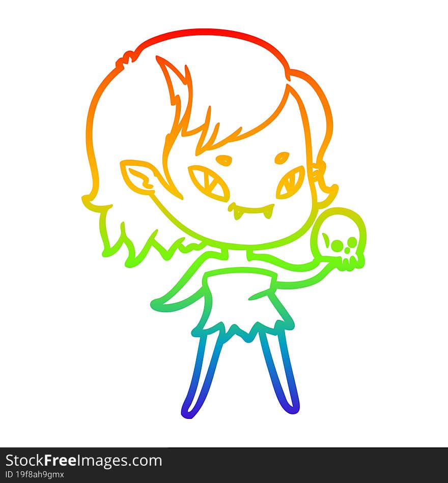 rainbow gradient line drawing cartoon friendly vampire girl with skull