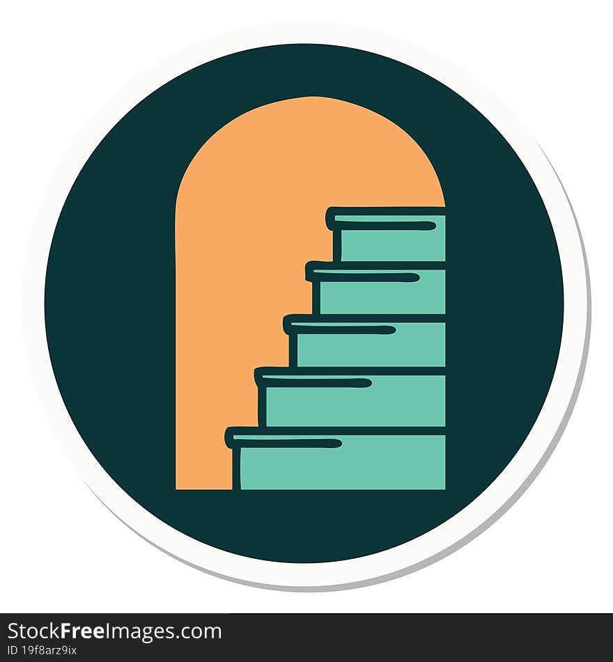 sticker of tattoo in traditional style of a doorway to steps. sticker of tattoo in traditional style of a doorway to steps