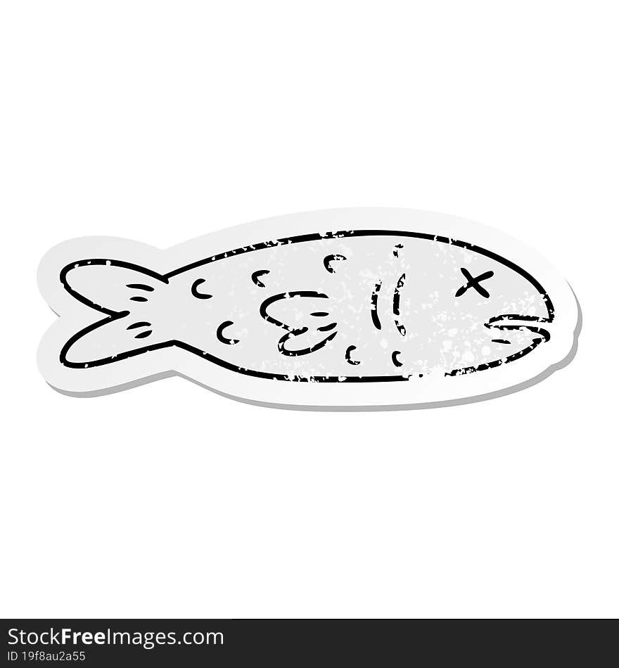 hand drawn distressed sticker cartoon doodle of a dead fish