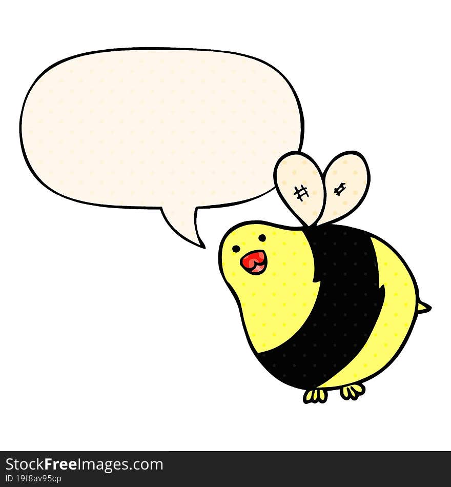 cartoon bee with speech bubble in comic book style