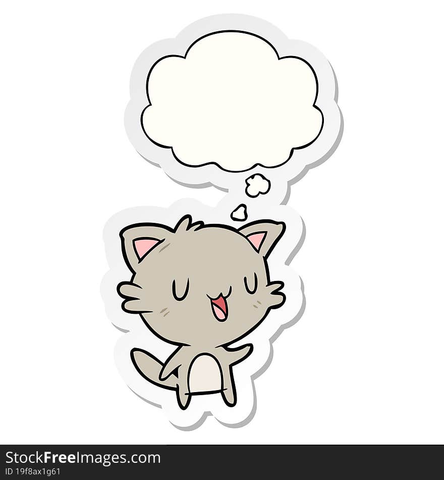 cartoon happy cat and thought bubble as a printed sticker