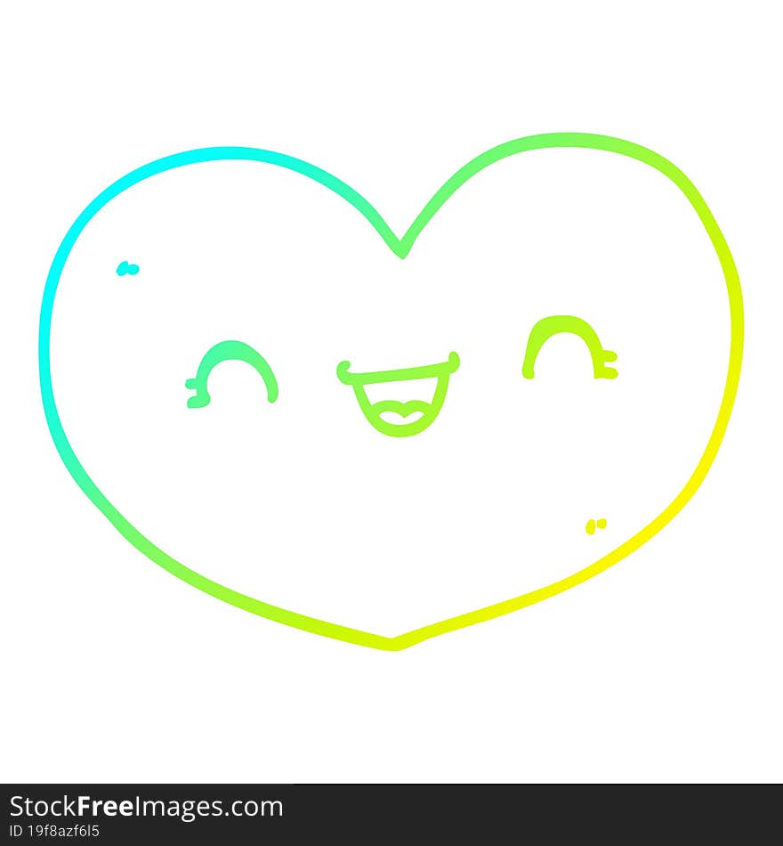 cold gradient line drawing of a cartoon love heart