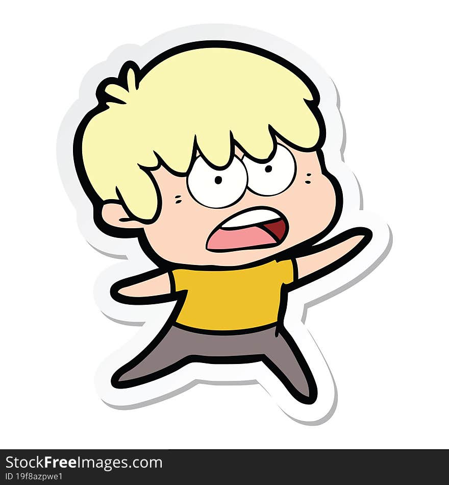 sticker of a worried cartoon boy