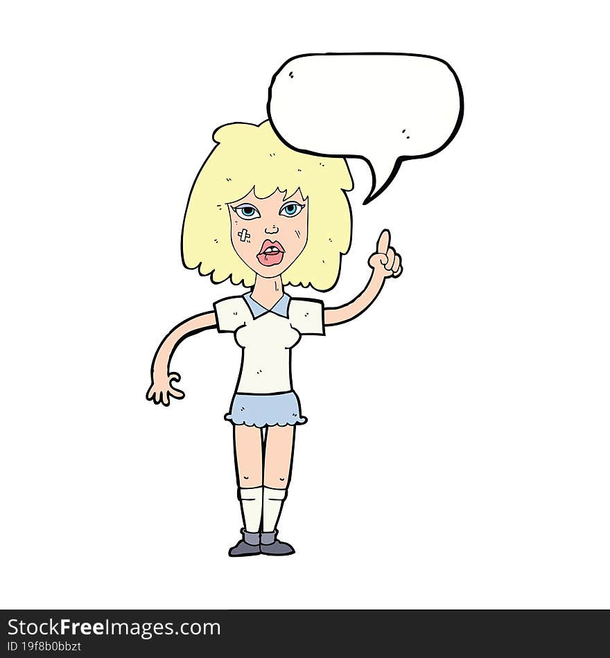 cartoon tough woman with idea with speech bubble