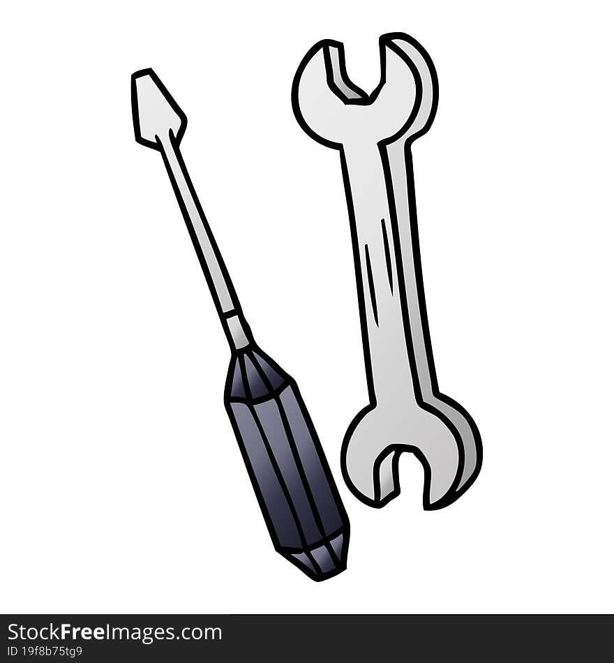 gradient cartoon doodle of a spanner and a screwdriver