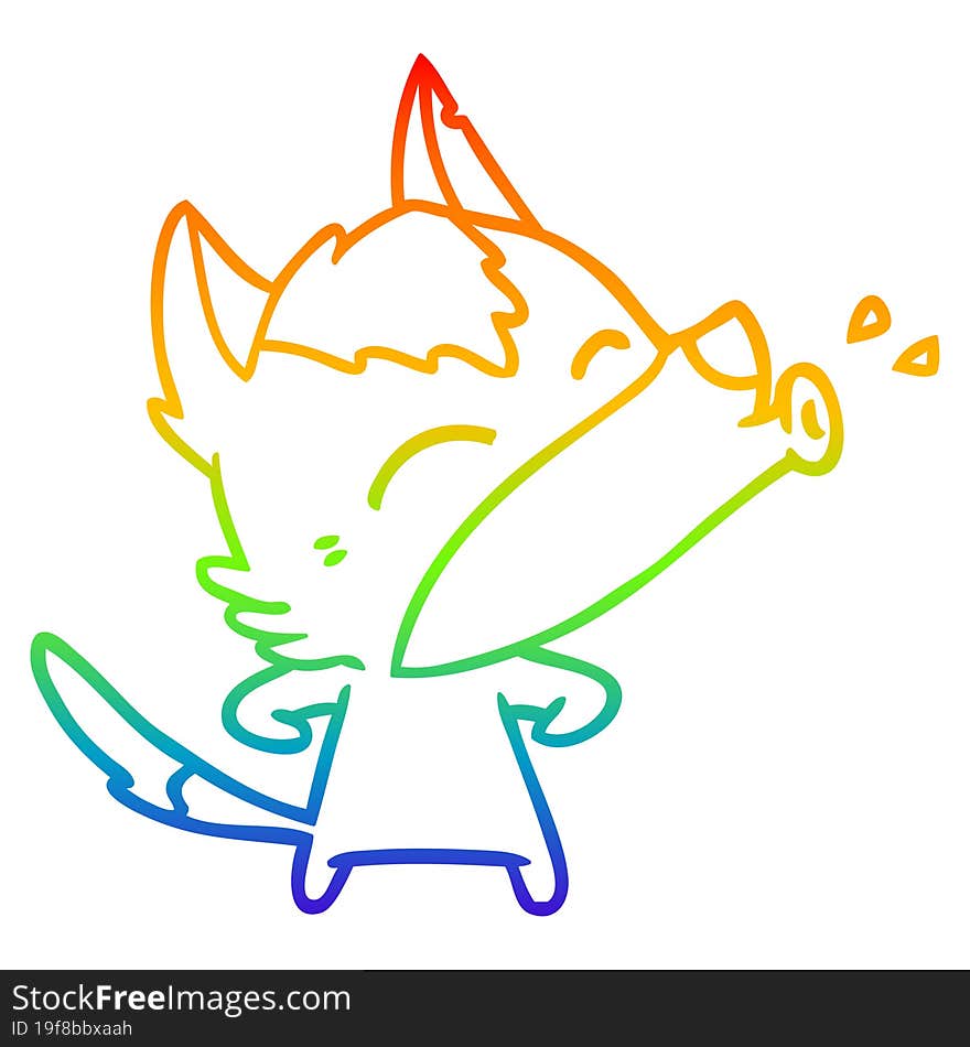 rainbow gradient line drawing howling wolf cartoon