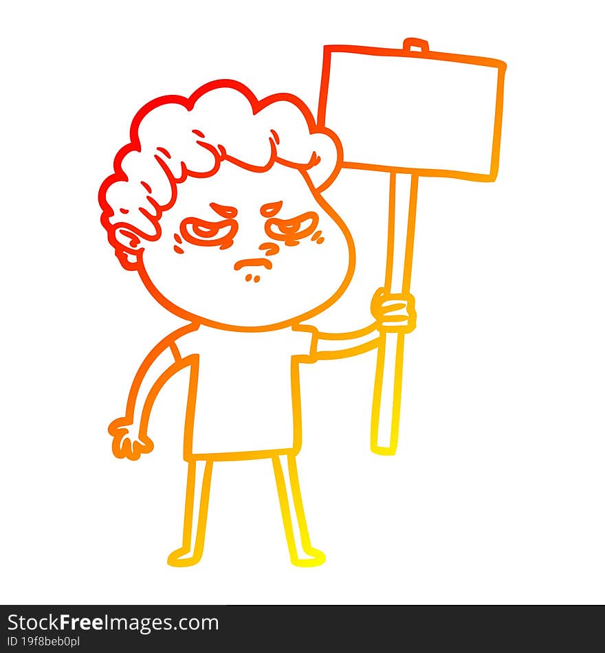 Warm Gradient Line Drawing Cartoon Angry Man